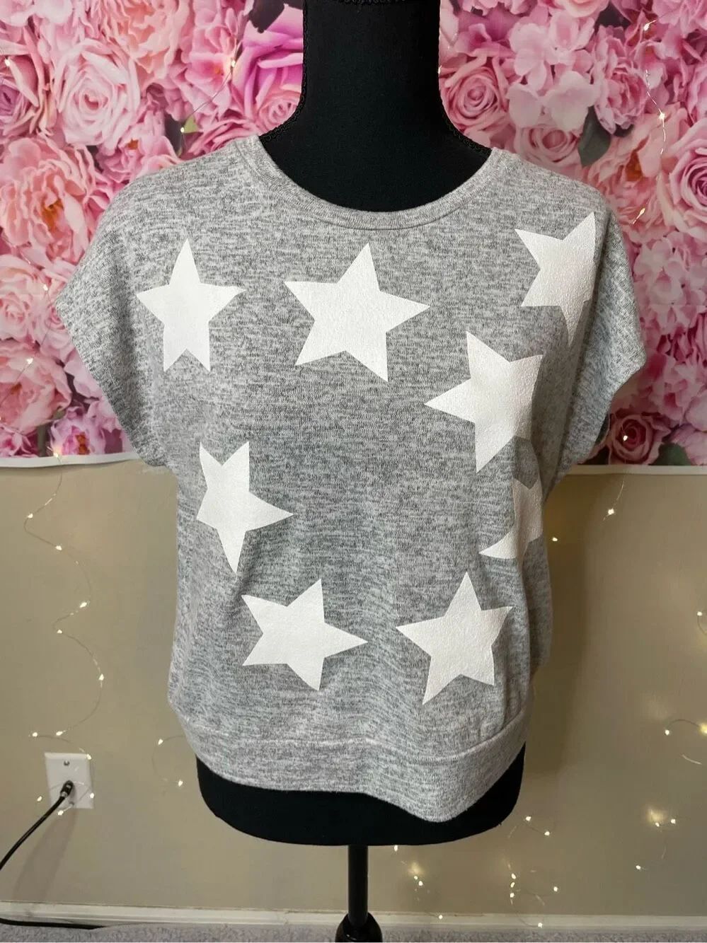 Love For Humanity Couture Gray & White Star Crop Top-SIZE LARGE